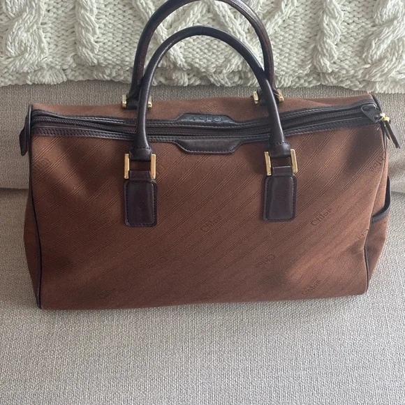 EUC RARE Vintage Chloe Boston Bag. Logo Brown Cloth and Leather (11 x 9) - Picture 5 of 10